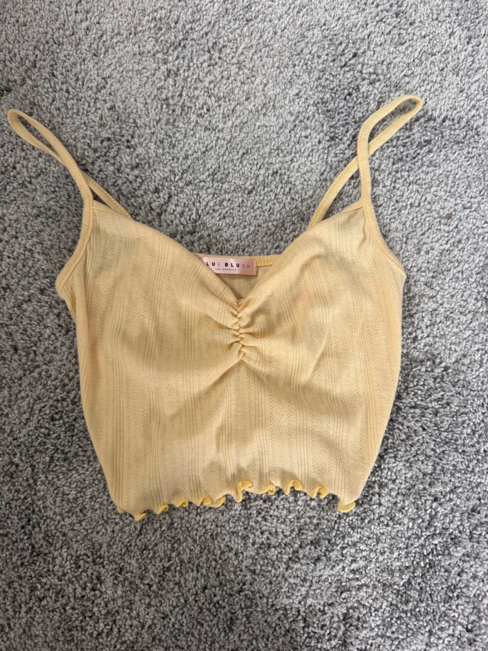 Blue Blush Yellow Ruched Crop Cami Top